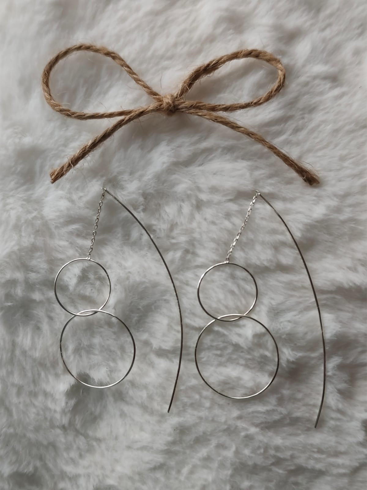 Pendientes plata ley pasante cadena círculos