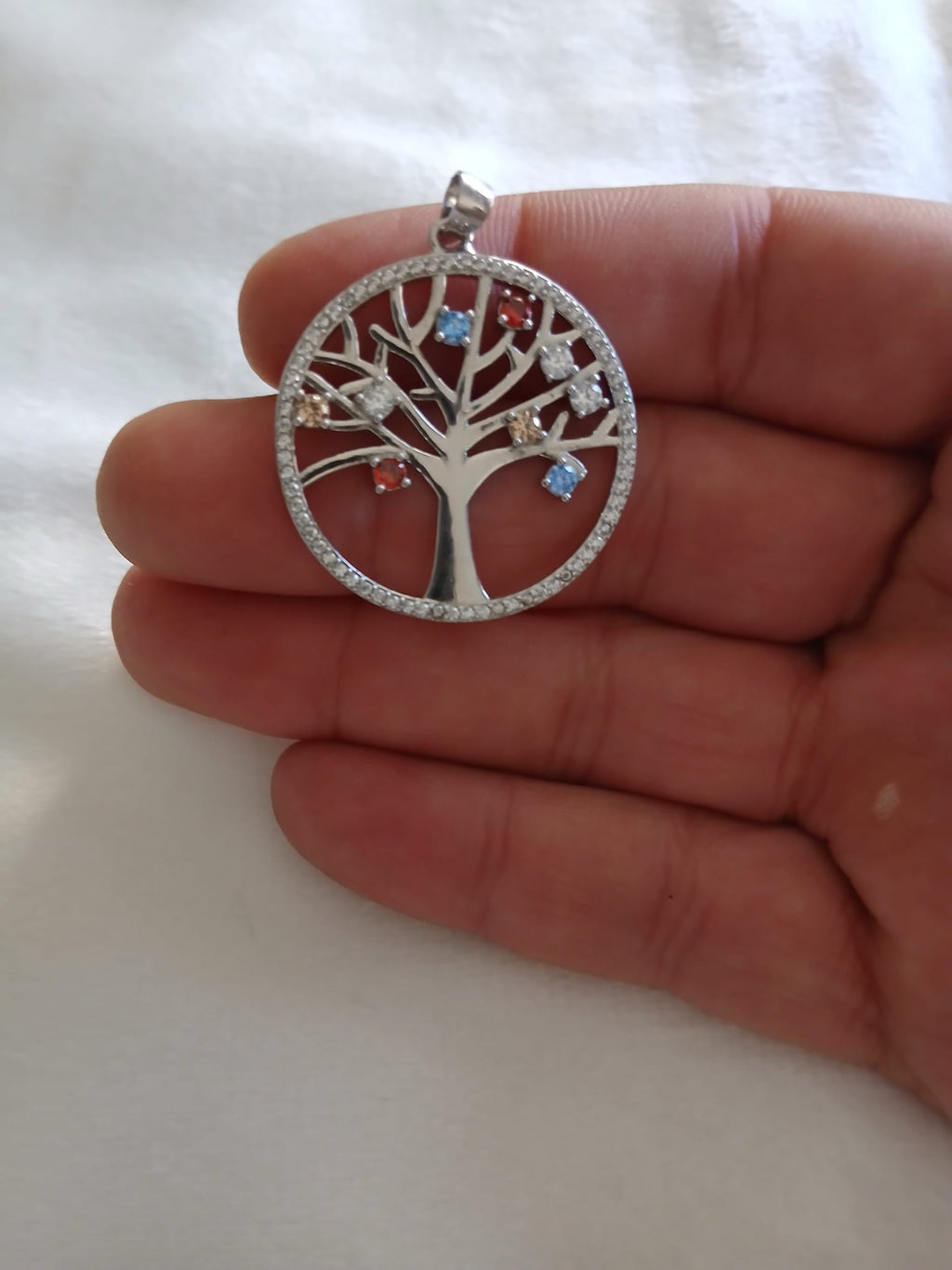 Colgante Plata Rodio árbol de la vida circonitas colores